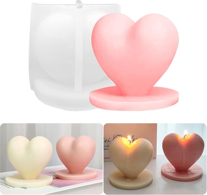Shoppeecity 3D Heart Shaped Candle Molds for Candle Making I 3D Fondant Silicone Heart Shape with Base Scented Wax Mould I Succulent Molds Handmade Candles Making for Mousse Dessert Soap Cake DIY Decorating 1pcs - Image 1