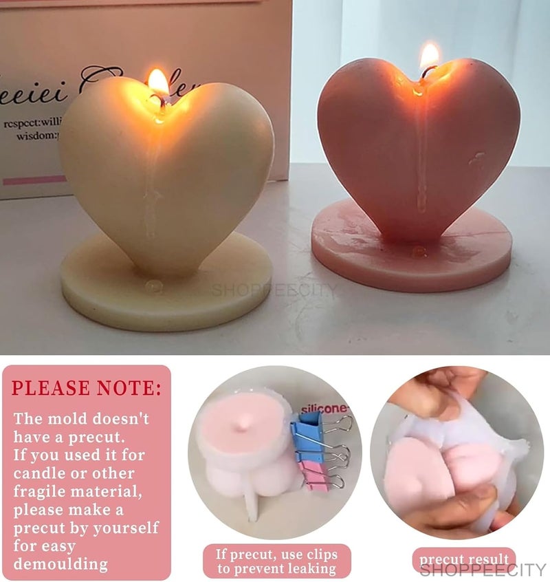Shoppeecity 3D Heart Shaped Candle Molds for Candle Making I 3D Fondant Silicone Heart Shape with Base Scented Wax Mould I Succulent Molds Handmade Candles Making for Mousse Dessert Soap Cake DIY Decorating 1pcs - Image 4