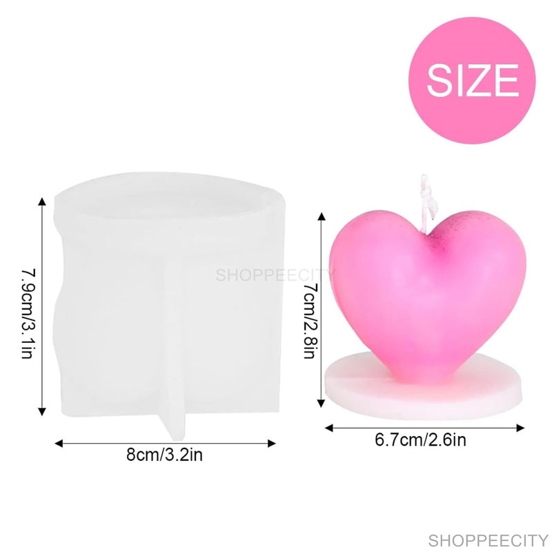 Shoppeecity 3D Heart Shaped Candle Molds for Candle Making I 3D Fondant Silicone Heart Shape with Base Scented Wax Mould I Succulent Molds Handmade Candles Making for Mousse Dessert Soap Cake DIY Decorating 1pcs - Image 3