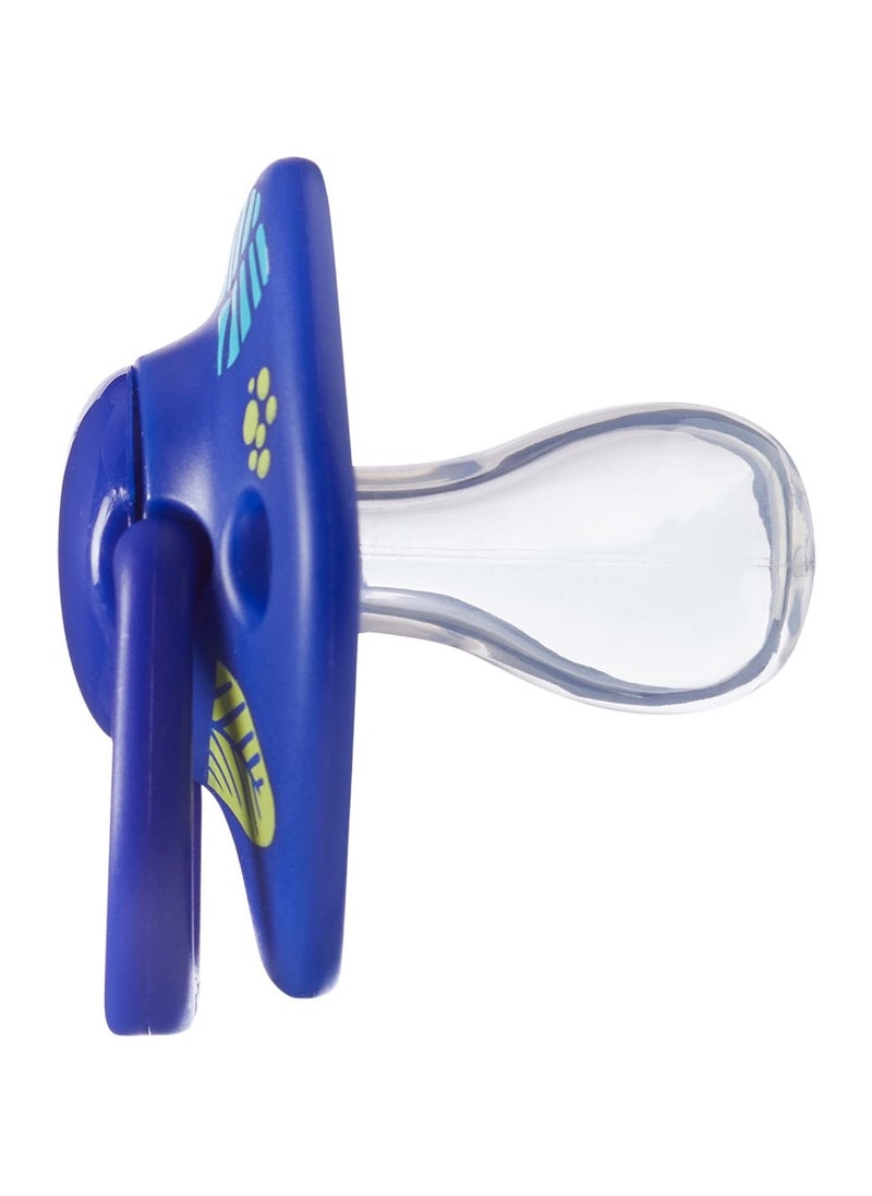 Tommee Tippee UK - Moda Soothers Symmetrical Orthodontic Design BPA Free Silicone Bagley Includes Steriliser Box 6 to 18 Months Pack of 2 Dark Blue - Image 1