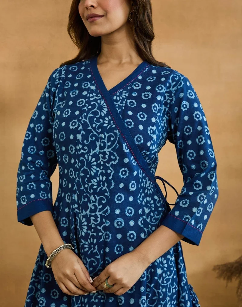 Fabindia  Indigo Cotton Dabu Long Kurta for Women | Best Price UAE