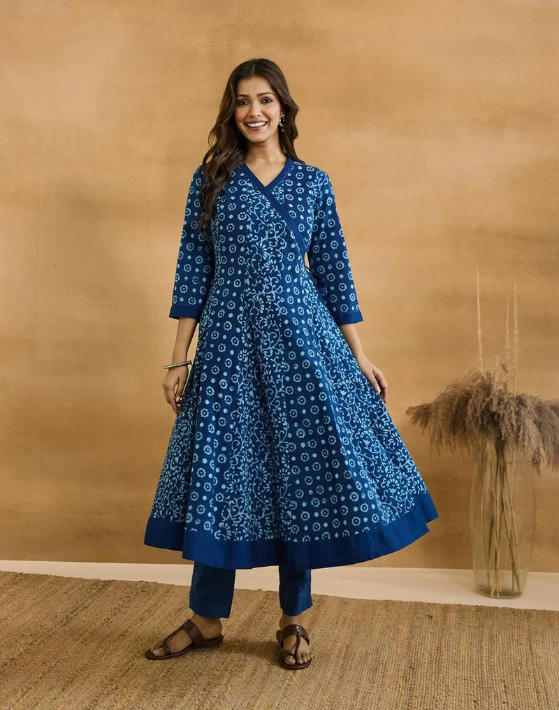 Fabindia  Indigo Cotton Dabu Long Kurta for Women | Best Price UAE