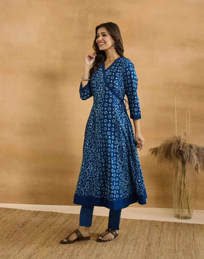 Fabindia  Indigo Cotton Dabu Long Kurta for Women | Best Price UAE