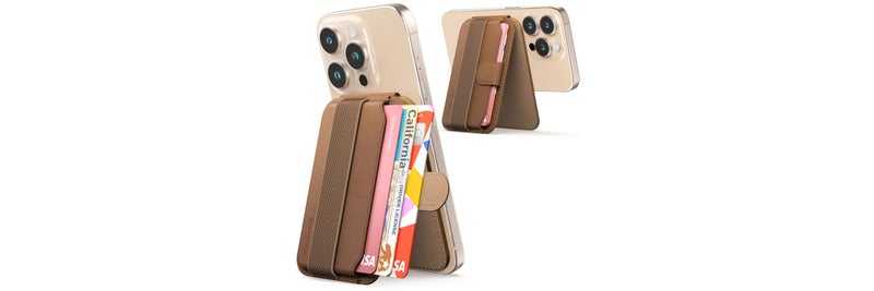 Sinjimoru Magnetic Wallet for iPhone Phone Wallet with Adjustable Stand Compatible with MagSafe Brown - Image 2