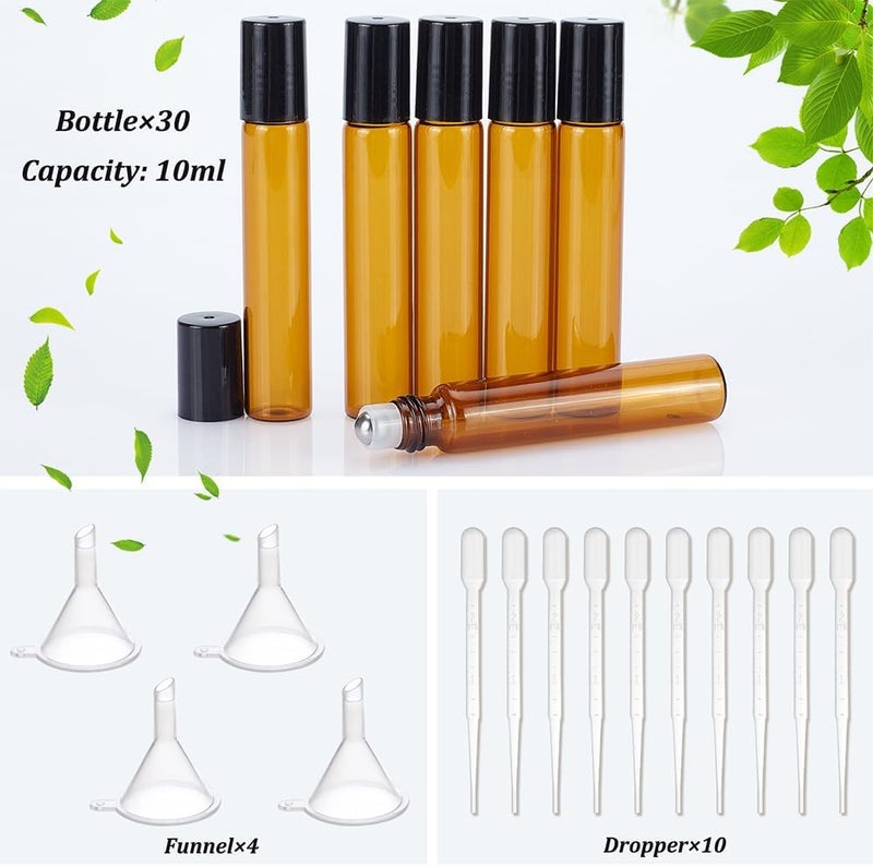 BENECREAT 10ml 30 Packs Sienna Glass Roller Bottles Refillable Container for Essential Oils, Aromatherapy, Fragrance,Lip Balms, with 5pcs 3ml Pipette Included - Image 3