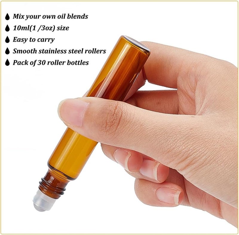 BENECREAT 10ml 30 Packs Sienna Glass Roller Bottles Refillable Container for Essential Oils, Aromatherapy, Fragrance,Lip Balms, with 5pcs 3ml Pipette Included - Image 5