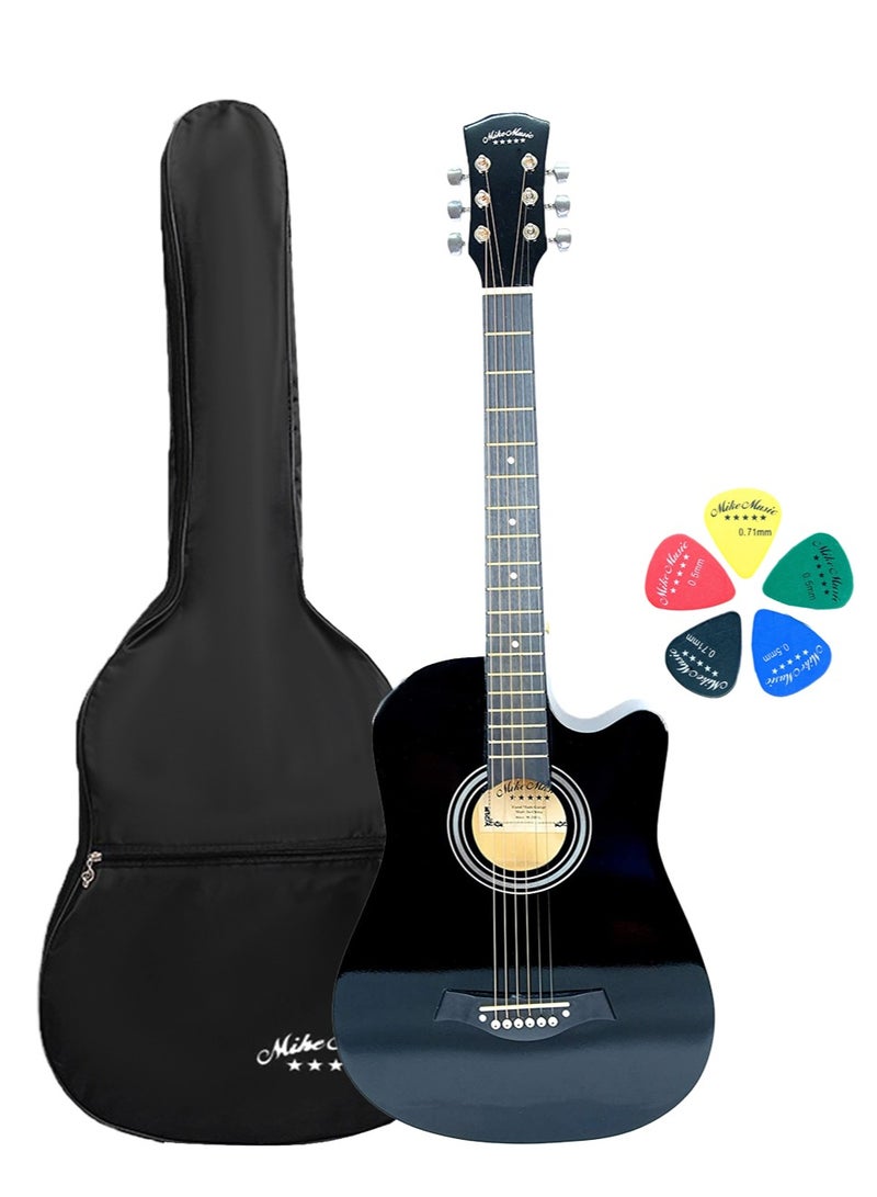 Mike Music 38 Inch Acoustic Guitar for Beginner Adult Teen, Full Size Guitar Acoustic 6-Strings Acoustic Guitar Set With Accessories Gig Bag, Picks, Right Hand, Glossy Black  - Image 1