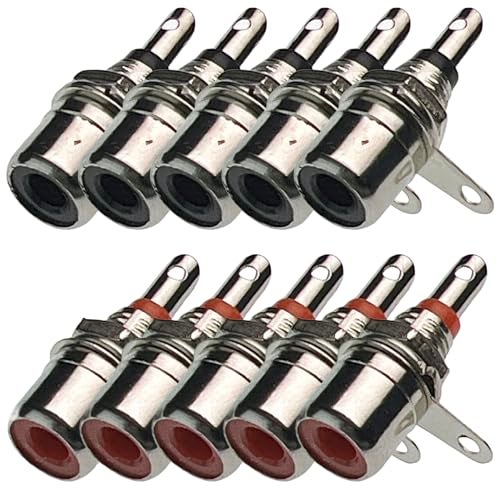 CESS RCA Socket Connector Chassis/Panel Mount, Red and Black, 5 Pairs, Solder Type, Nickel-Plated, with Nuts for Mounting - Image 4