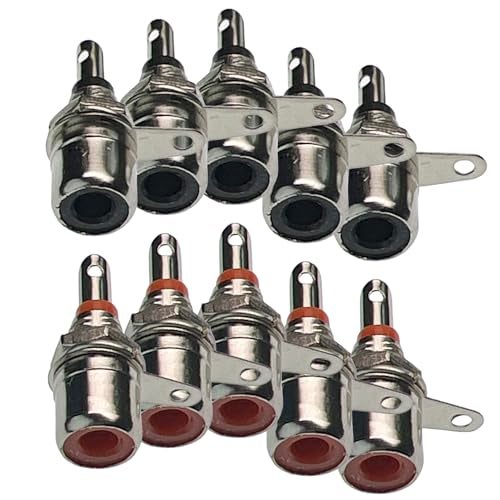 CESS RCA Socket Connector Chassis/Panel Mount, Red and Black, 5 Pairs, Solder Type, Nickel-Plated, with Nuts for Mounting - Image 5