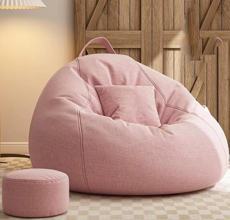 Lazy Sofa Cushion Comfortable and Breathable Tatami Cotton and Linen Bean Bag Chair (Pink)