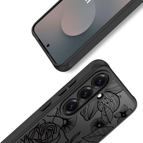 Dumkery Girly Flower Phone Case Compatible with Samsung Galaxy S25 FE, Cute Aesthetic Black Line Art Floral Rose Pattern Print, Hard PC Heavy Duty Protection Shockproof Cover for Girls Women - Image 4