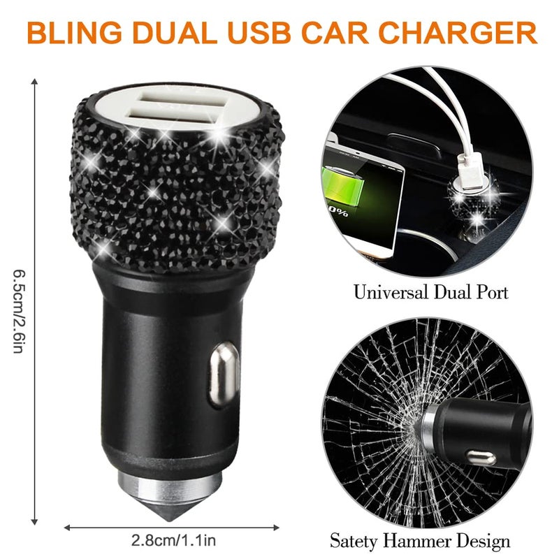 Outigu Diamond Leather Steering Wheel Cover for Women, Universal Fit 15 Inch, 2 Glitter Rhinestone License Plate Frames, Crystal Hooks, Bling Car Phone Holder Mount, 15 Premium Car Accessories Set for Women - Image 5