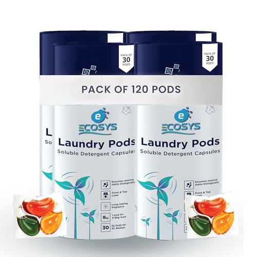 Ecosys 3-in-1 Dissolvable Magic Laundry Pods for 120 washes: Bio Enzymes Infused, Tough Stain Removal with Floral Aroma,1 Pod = 1 Wash for 5-7kg (Pack of 120) - Image 1