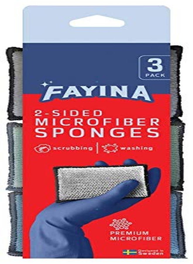 FAYINA 2-Sided Premium Microfiber Dish Sponge and Scrubber 3 Pack Variety - Heavy Duty Scouring Non-Scratch Multi-Surface - Image 5