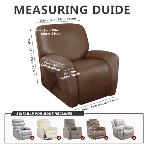 ANARACHON Leather Look Oversize Recliner Chair Covers, Thick 4 Pieces Lazy Boy Recliner Covers for Recliner Chair, Leather Cover for Recliner Slipcovers for Pets Kids(X-Large, Brown) - Image 3
