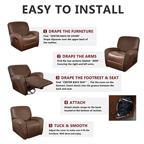 ANARACHON Leather Look Oversize Recliner Chair Covers, Thick 4 Pieces Lazy Boy Recliner Covers for Recliner Chair, Leather Cover for Recliner Slipcovers for Pets Kids(X-Large, Brown) - Image 5