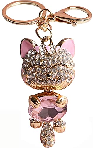 Hyning Cute Kitten Cat Bling Crystals Rhinestone Key Chain Keyring Holder Handbag Charm For Pet Lover (Pink)… - Image 1