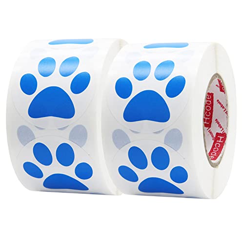 Hcode 15 Round Blue Bear Paw Print Stickers Dog Puppy Bear Paw Stickers 500 Pieces per Roll Blue 2 roll - Image 1