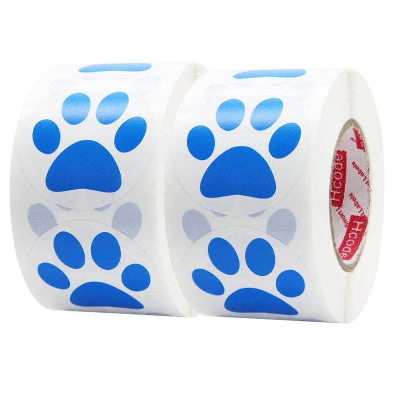 Hcode 15 Round Blue Bear Paw Print Stickers Dog Puppy Bear Paw Stickers 500 Pieces per Roll Blue 2 roll - Image 2