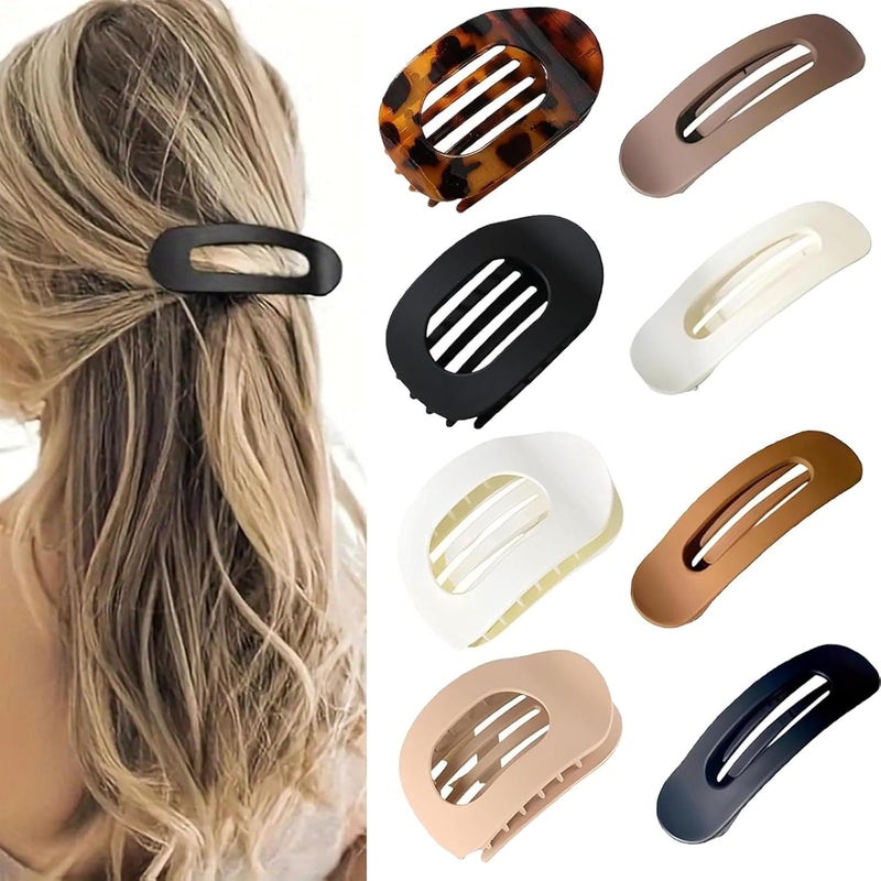 8 PCS Hair Clips for Fine Hair Flat Claw Clips for Women Fine Hair Set with 4 Flat Hair Claws and 4 Barrettes Hold Accessories for All Types Styling Essentials for Everyday Use