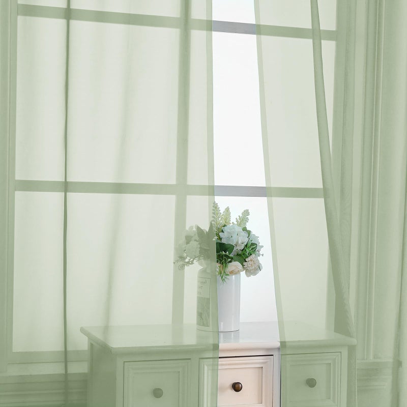 OVZME Light Green Sheer Curtains 96 Inches Long 2 Panels - Soft Light Filtering Window Sheer Panels for Living Room/Bedroom  Top Dual Rod Pocket  1 Pair  Each 42Wx96L Inches - Image 4