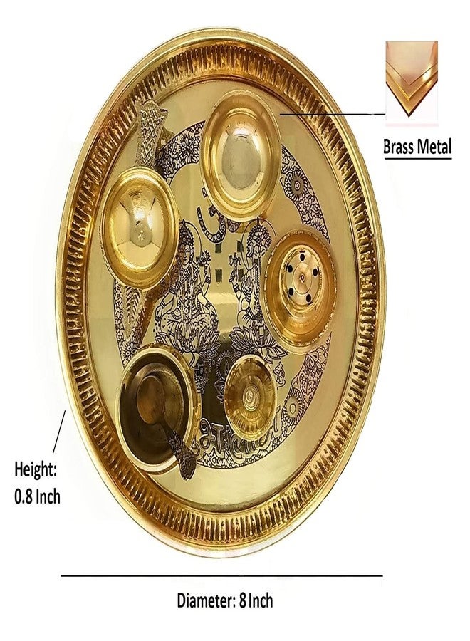 NOBILITY Brass Pooja thali Set 8 Inch Ganesha Lakshmi Design Subh Labh Puja Thali for Diwali Ganesh Festival Home Office Mandir Wedding Return Diwali Gift Items - Image 2