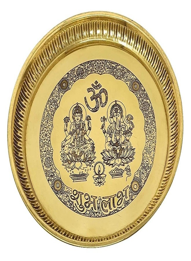 NOBILITY Brass Pooja thali Set 8 Inch Ganesha Lakshmi Design Subh Labh Puja Thali for Diwali Ganesh Festival Home Office Mandir Wedding Return Diwali Gift Items - Image 3