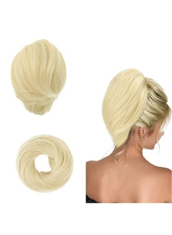 BARSDAR Hair Bun Ponytail Extension, Straight Synthetic Hairpiece Fully Short Ponytail Bun Extensions Hair Accessories Elastic Easy Scrunchie for Women (Ash White) - Image 1