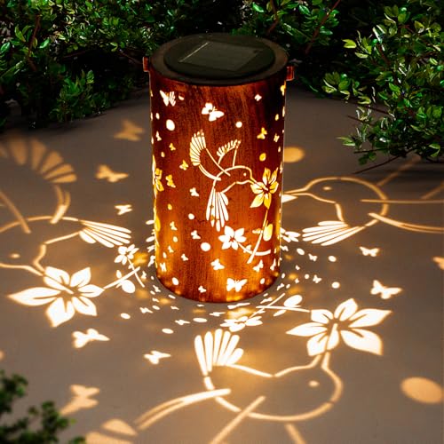 DIBIEECN Solar Lanterns Outdoor Waterproof Hummingbirds Birthday Gifts for Women Mom Grandma Garden Decor Metal Hanging LED Decorative Light for Patio Yard Lawn Backyard Front Porch Gardening Gifts - Image 1