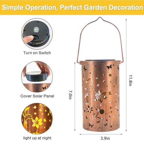 DIBIEECN Solar Lanterns Outdoor Waterproof Hummingbirds Birthday Gifts for Women Mom Grandma Garden Decor Metal Hanging LED Decorative Light for Patio Yard Lawn Backyard Front Porch Gardening Gifts - Image 5