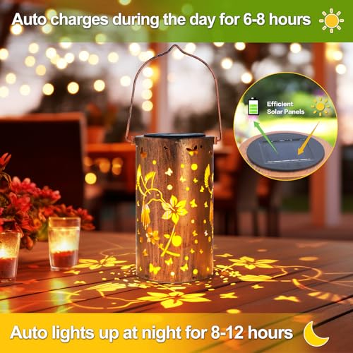 DIBIEECN Solar Lanterns Outdoor Waterproof Hummingbirds Birthday Gifts for Women Mom Grandma Garden Decor Metal Hanging LED Decorative Light for Patio Yard Lawn Backyard Front Porch Gardening Gifts - Image 3