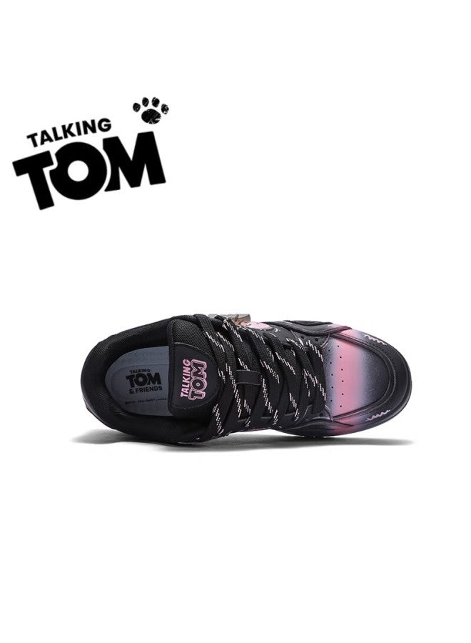 TALKING TOM Talkingtom Canvas Shoes For Men And Women Students, Stylish Distressed Graffiti Casual Thick-soled Loafers, Black And Pink, Size 37 - Image 4