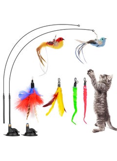 Oziral Oziral Cat Feather Toys, 10PCS Cat Toys with Super Suction Cup, Detachable 2PCS Cat Wand Toys & 6PCS Replacement Teaser Refills with Bell, Interactive Cat Toy for Indoor Cats Kitten Play Exercise  - Image 1