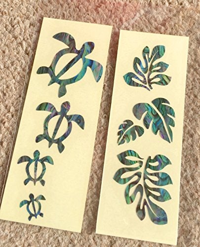 Inlaystickers Inlay Stickers for Ukuleles - Honu Family & Tropical Monstera Leaves - Abalone Blue, UK-273HF-BL-AZ - Image 5