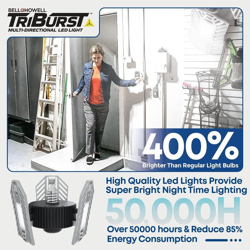 BELLHOWELL أضواء السقف LED من TRIBURST المصنوعة من الألمنيوم 60 واط 4000 لومن 6500 كيلفن – أضواء المتجر LED مع 3 لوحات قابلة للتشويه، ضوء سقف فائق السطوع للاستخدام الداخلي، غرفة النوم، غرفة المعيشة، المرآب E26 / E27 - Image 5