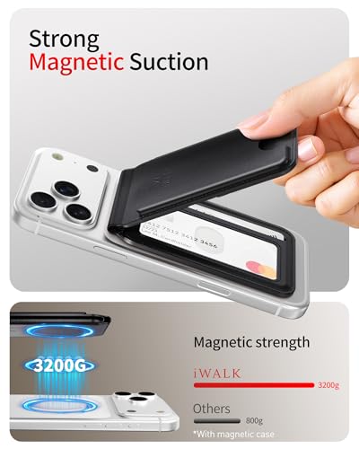 iWALK Stronger Magnetic Wallet Upgraded for MagSafe Wallet RFID Blocking 5 Card Holder with Adjustable Stand Slim Leather Phone Wallets for iPhone 171615141312 Series iPhone Wallets - Image 3