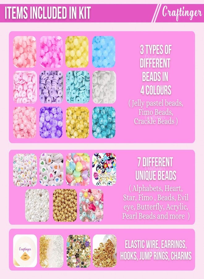 Craftinger Multi Beads for Jewellery Making Kit, Colorful Beads Set for Kids DIY Craft Bracelet Necklace Making, Activity Games for Girls Age 6-12 Years Old - Image 3