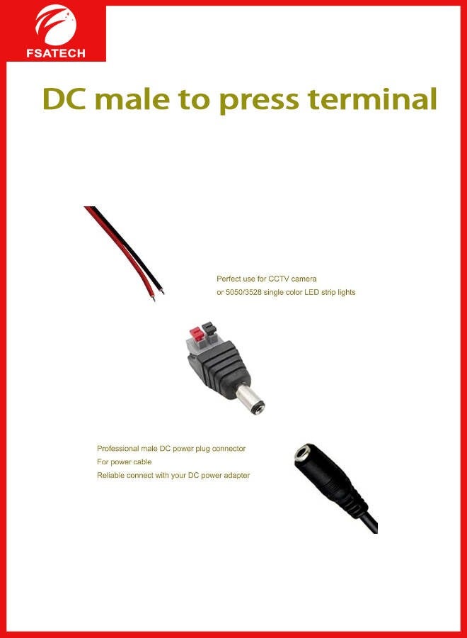 FSATECH 10 قطعة 5.5 مللي متر x 2.1 مللي متر تيار مستمر الطاقة ذكر جاك إلى 2 موصل الصحافة نوع موصل للتحكم في ضوء LED - Image 4