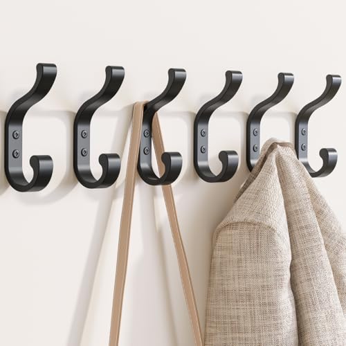 bussdis Wall-Mount Coat Hooks, Heavy Duty 30LB Hooks for Hanging Coats, Bags, Backpacks, Keys, Hats – Black Metal Hooks for Wall,Door (6 Pack) - Image 1