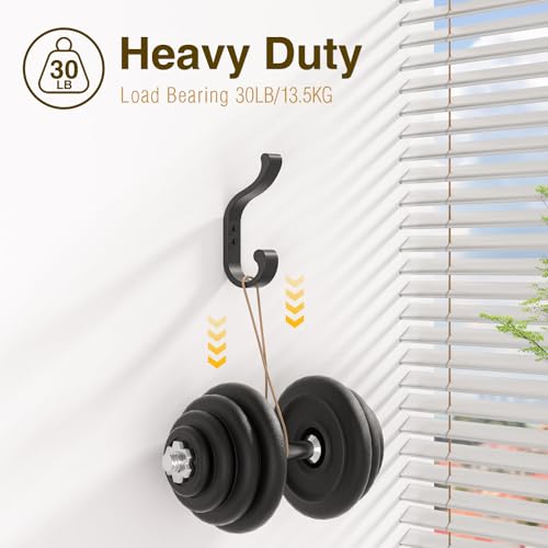 bussdis Wall-Mount Coat Hooks, Heavy Duty 30LB Hooks for Hanging Coats, Bags, Backpacks, Keys, Hats – Black Metal Hooks for Wall,Door (6 Pack) - Image 2