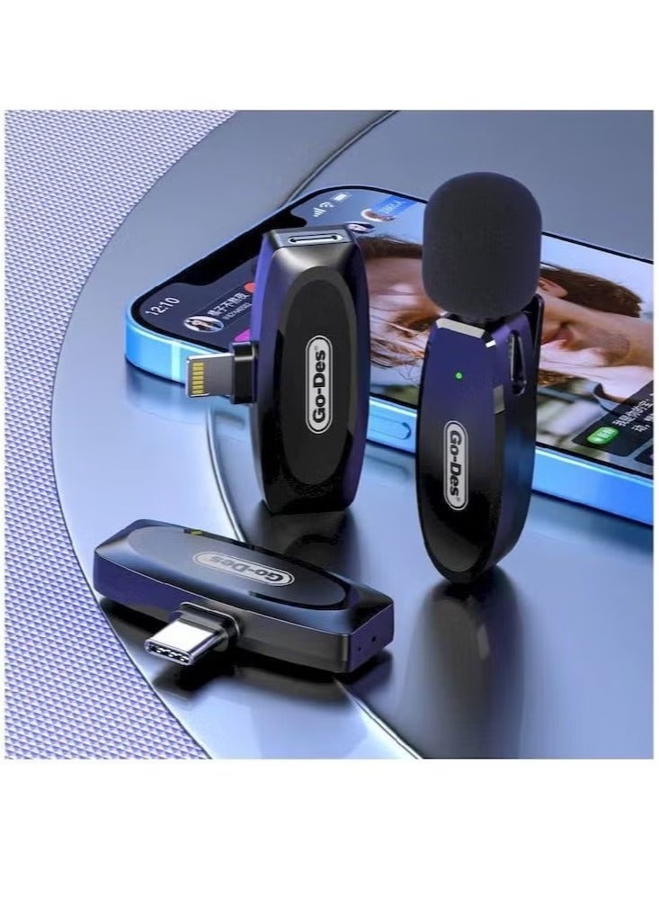 GO-DES Wireless Digital Microphone Lavalier Professional Microphone with Noice Canceling for iPhone IOS Devices For Recording Youtube Tiktok Live Stream (LIGHTENING, BLACK) - Image 2