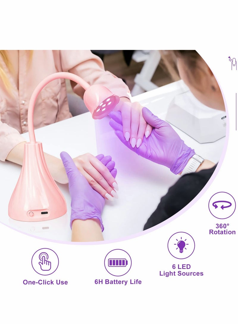 Excefore Nail Lamp, Pink Dryer Flash Cure Mini LED Light, Rotatable Gooseneck Extension Gel Curing Lamp for Art DIY - Image 2