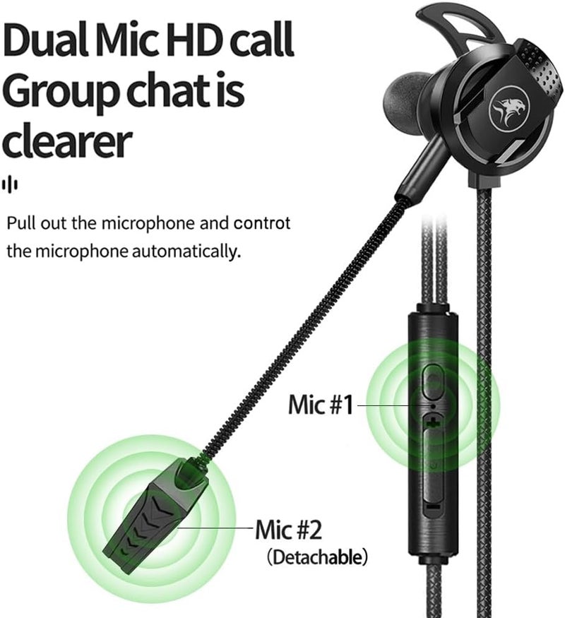 DLAND Wired Gaming Headset with Detachable Microphone - 10mm HD Sound for PS4/Xbox/PC/Switch/Mobile, Lightweight Earbuds with Noise Reduction & 2 Pairs of Spare Ear Tips (Black) - Image 4