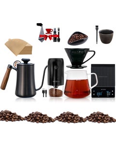 MIBRU V60 Pour Over Premium Drip Coffee Maker Kit, 12-piece Drip Coffee Maker with Built-in Kettle, Thermometer, Coffee Bean Weighing Tray, Electric Coffee Bean Grinder, Coffee Bean Spray Bottle, Coffee Spoon, Paper Coffee Filter, Coffee Filter, Coffee Sharing Pot, Manual Slim-Neck Coffee Pot, Restrictor Spout for Drip Coffee Pot, Specialty Coffee Kit, Specialty Coffee Tools, Coffee Machine, Coffee Cup, Coffee Cleaning Kit, Pour-Over Coffee Maker Accessories  - Image 1