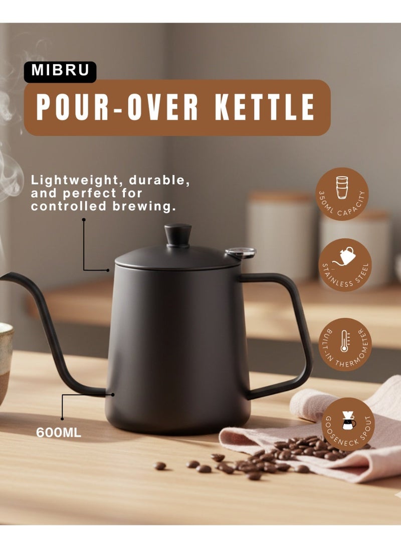 MIBRU V60 Pour Over Premium Drip Coffee Maker Kit, 9 piece Drip Coffee Maker with Built-in Kettle, Thermometer, Electric Coffee Bean Grinder, Coffee Bean Spray Bottle, Paper Coffee Filter Coffee Filter, Coffee Sharing Pot, Manual Slim-Neck Coffee Pot, Restrictor Spout for Drip Coffee Pot, Specialty Coffee Kit, Specialty Coffee Tools, Coffee Machine, Coffee Cup, Coffee Cleaning Kit, Pour-Over Coffee Maker Accessories - Image 5