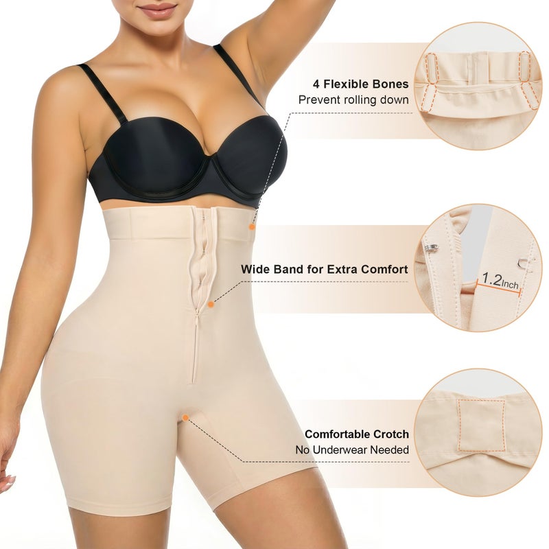 SHAPERX High-Waisted Tummy Control Shapewear for Women Seamless Zip-Up Easy-On Body Shaper Shorts Slimming Fit Underwear,SZ5820-Beige-S/M - Image 4