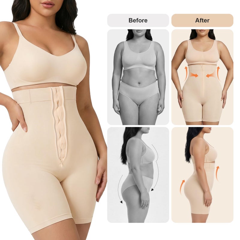 SHAPERX High-Waisted Tummy Control Shapewear for Women Seamless Zip-Up Easy-On Body Shaper Shorts Slimming Fit Underwear,SZ5820-Beige-S/M - Image 5