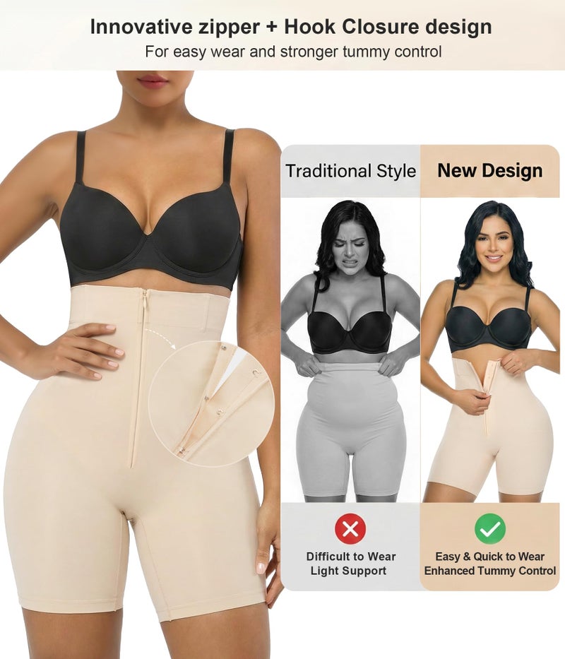 SHAPERX High-Waisted Tummy Control Shapewear for Women Seamless Zip-Up Easy-On Body Shaper Shorts Slimming Fit Underwear,SZ5820-Beige-S/M - Image 3