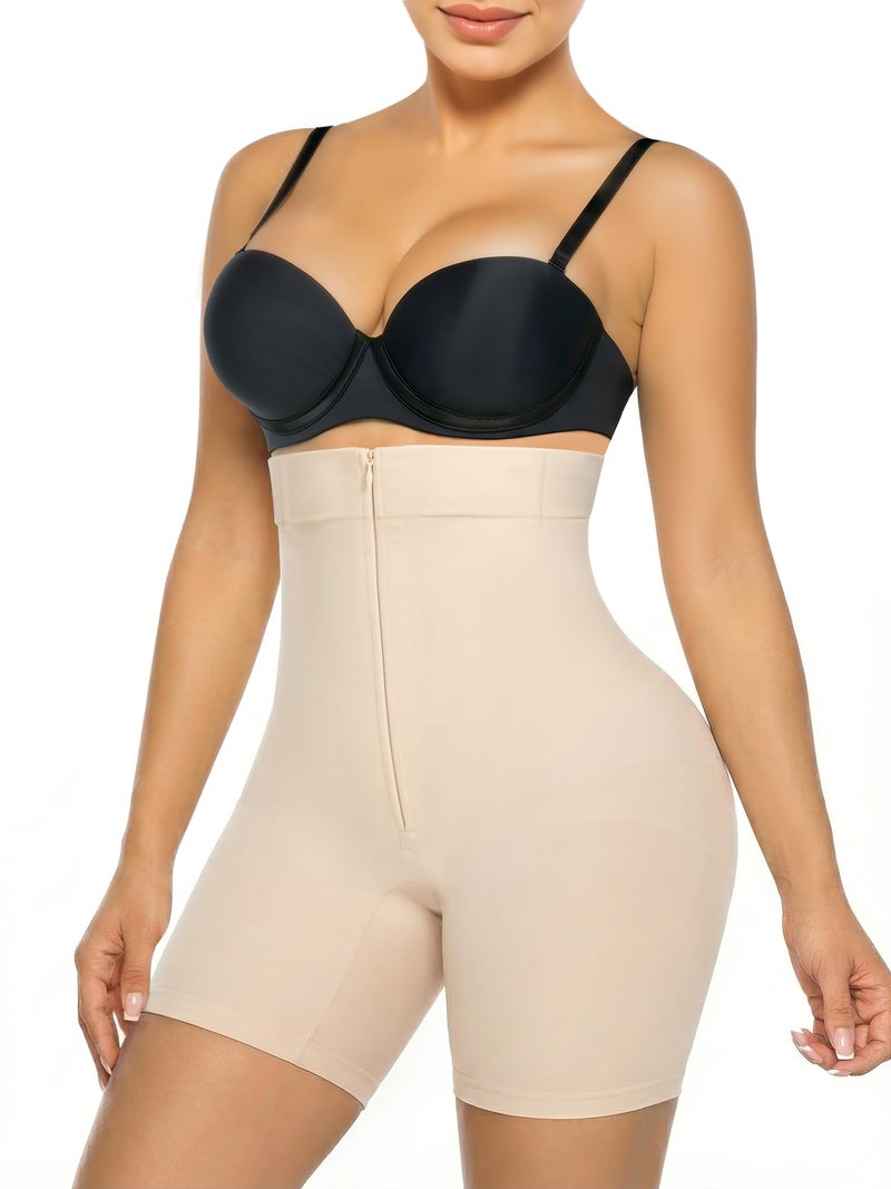 SHAPERX High-Waisted Tummy Control Shapewear for Women Seamless Zip-Up Easy-On Body Shaper Shorts Slimming Fit Underwear,SZ5820-Beige-S/M - Image 1
