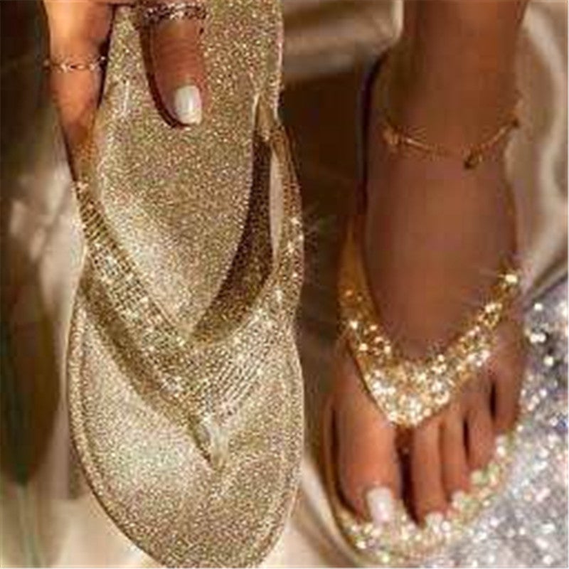 Herringbone Rhinestone Slippers Women'S Plus Size Size 43 Flat Beach Independent Station - Image 4